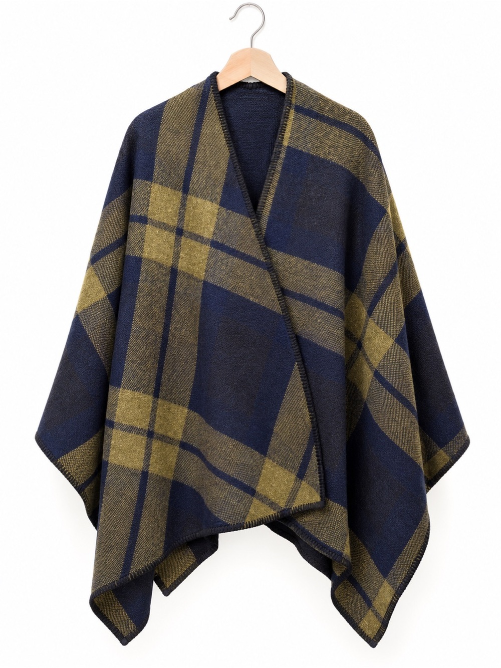 Faribault Green, Black & Navy Plaid Wrap Cape - OS